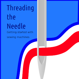 A color illustration of a sewing machine needle with some thread passing through the eye.